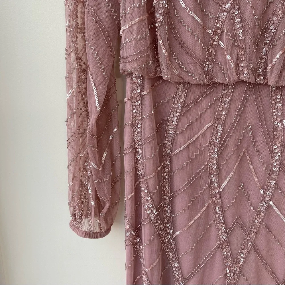 Adrianna Papell Pink Beaded Long Sleeve Gown - Picture 9 of 9